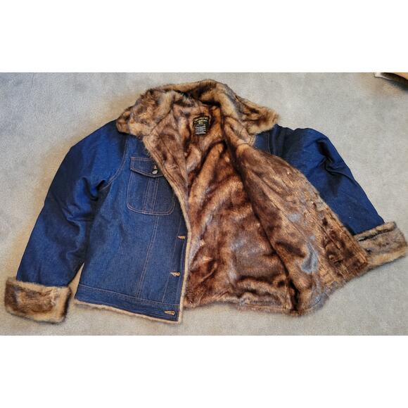 Fabulous Furs Denim Jeans Faux Fur Lined Jacket Button Women's Size L USA - Picture 6 of 8
